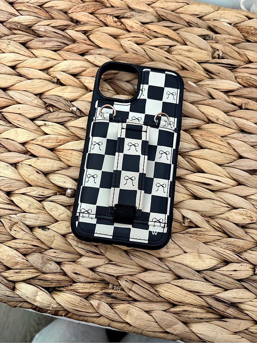 Walli Bow Noir iPhone 14 Wallet Case Checkerboard Bows Purse Case